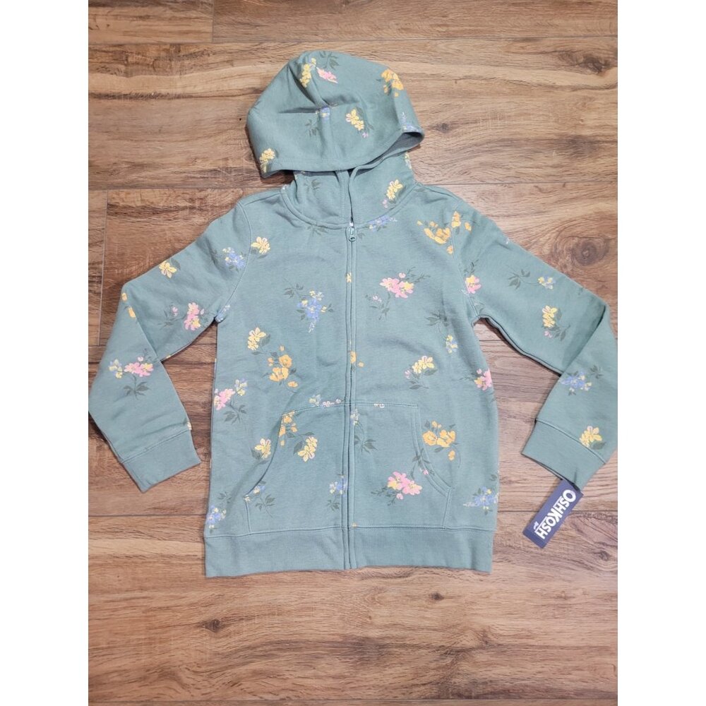 Girls Hoodie Floral Sweatshirt  Sz 10 Lt. Green Osh Kosh NWT